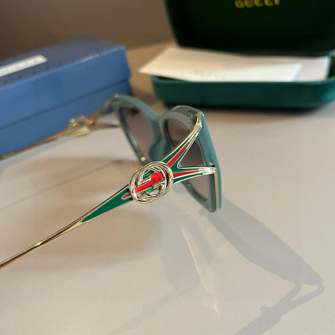 Gucci Sunglasses Double G Gold Frame Gold Edge Temple Sunglasses Slimming Non-Prescription Driving Beach Fishing Women's UV Protection25ss New Sports Casual Versatile