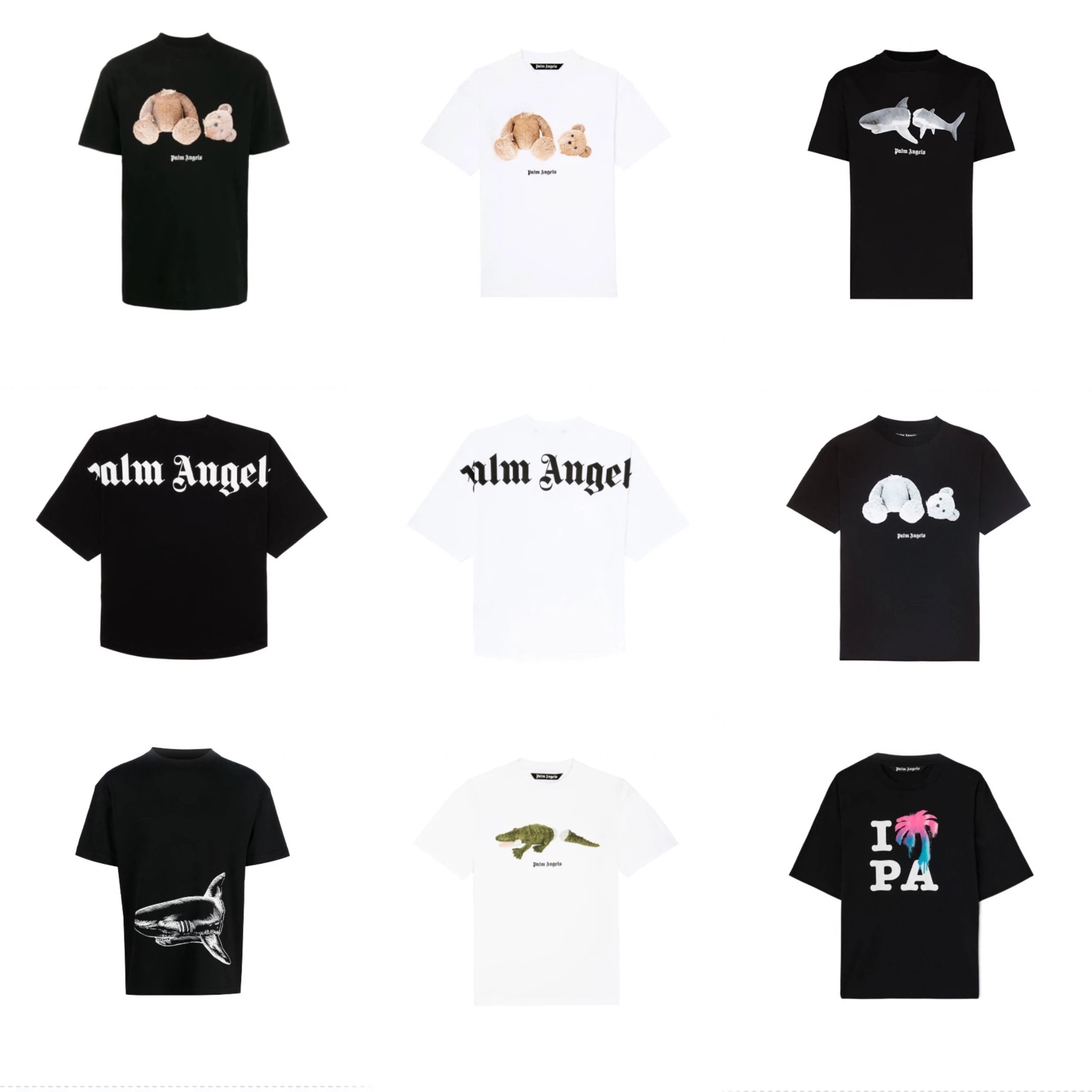 Palm Angels T-shirt Top Version Couple's Black Cotton Broken Bear Printed Loose T T-shirt Short Sleeve