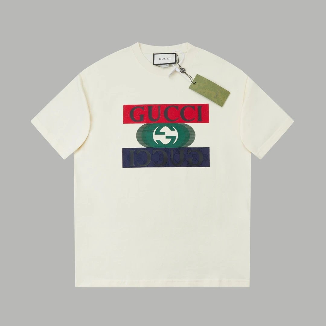Gucci T-shirt Classic red and green G Wow Glue Thick Board Round Neck Short Sleeve25ss New pure cotton T Unisex T-Shirt OS Loose Fit Base Shirt Top Half Sleeve T-Shirt