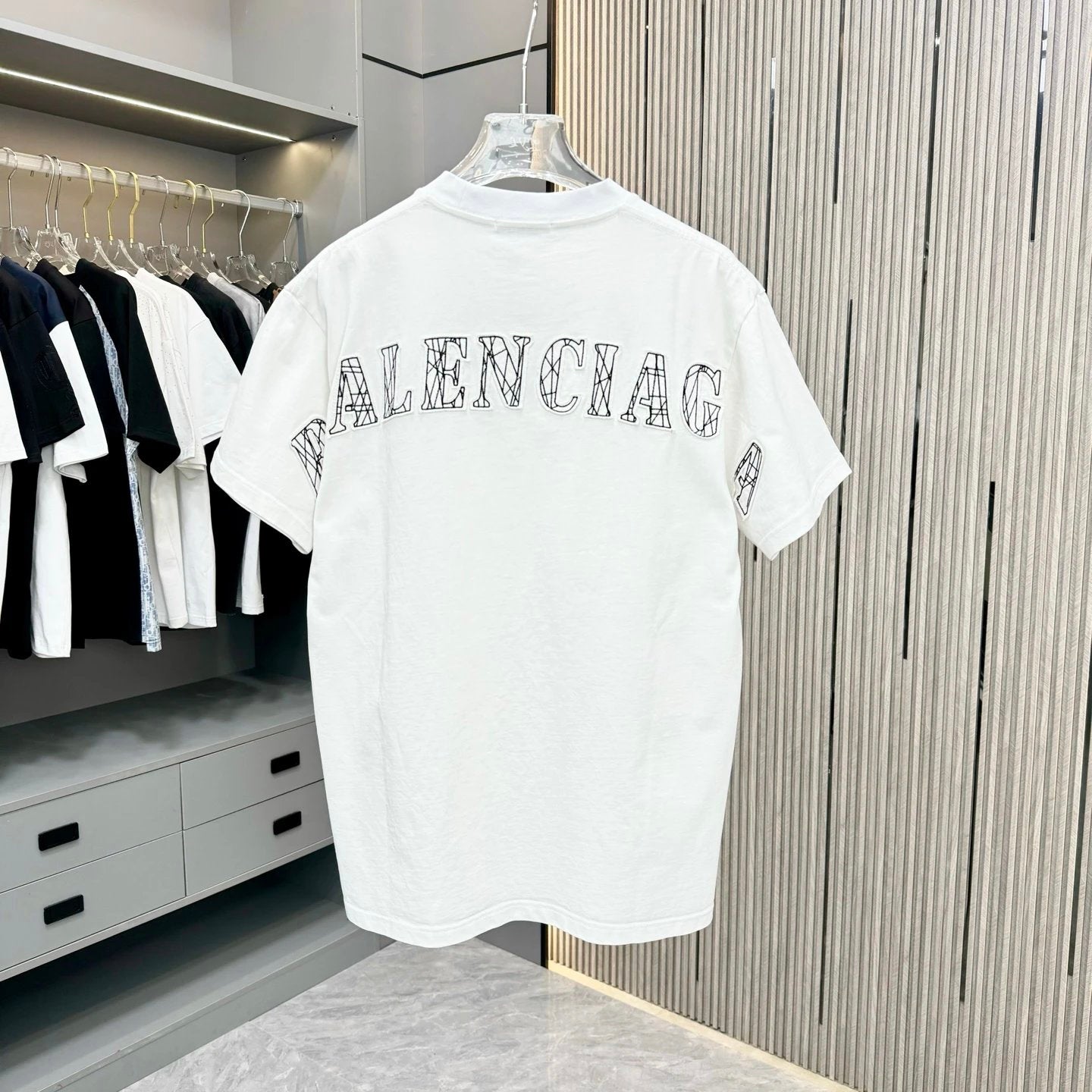 Balenciaga T-shirt Backside Letter Embroidery logo round Neck Short Sleeve25ss New Pure Cotton Unisex Style T T-shirt OS Loose Fit Base Shirt Top Half Sleeve T-Shirt
