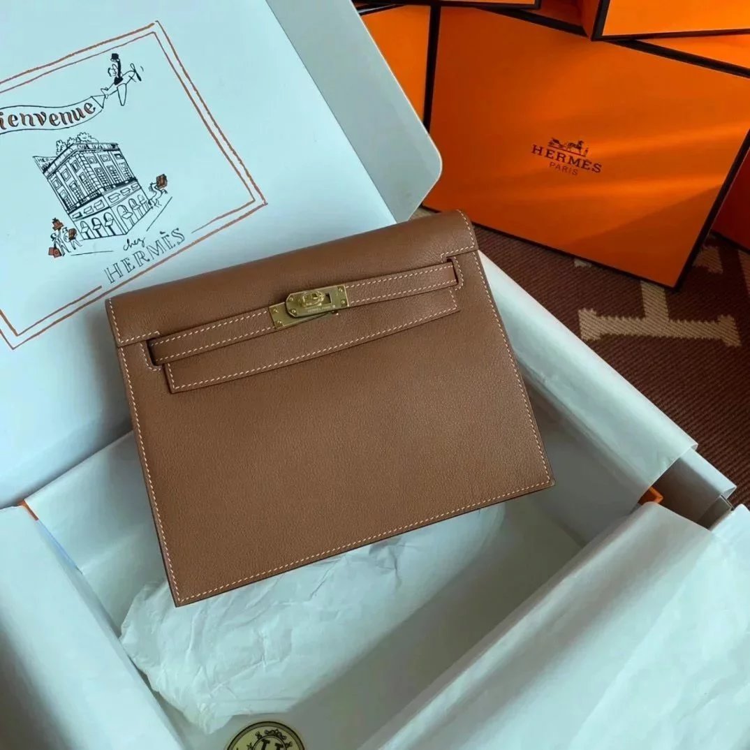 Hermes women's bag Top version 【H Handmade】Women's Bag KellyDanSe22cmevercolor Leather Imported Beeswax Thread Clutch Backpack Waist Bag Shoulder Messenger Bag Gold and Silver Buckle