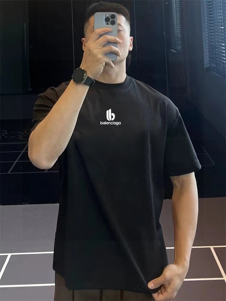 Balenciaga T-shirt Chest Letters66Printing logo round Neck Short Sleeve25ss New Pure Cotton Unisex Style T T-shirt OS Loose Fit Base Shirt Top Half Sleeve T-Shirt