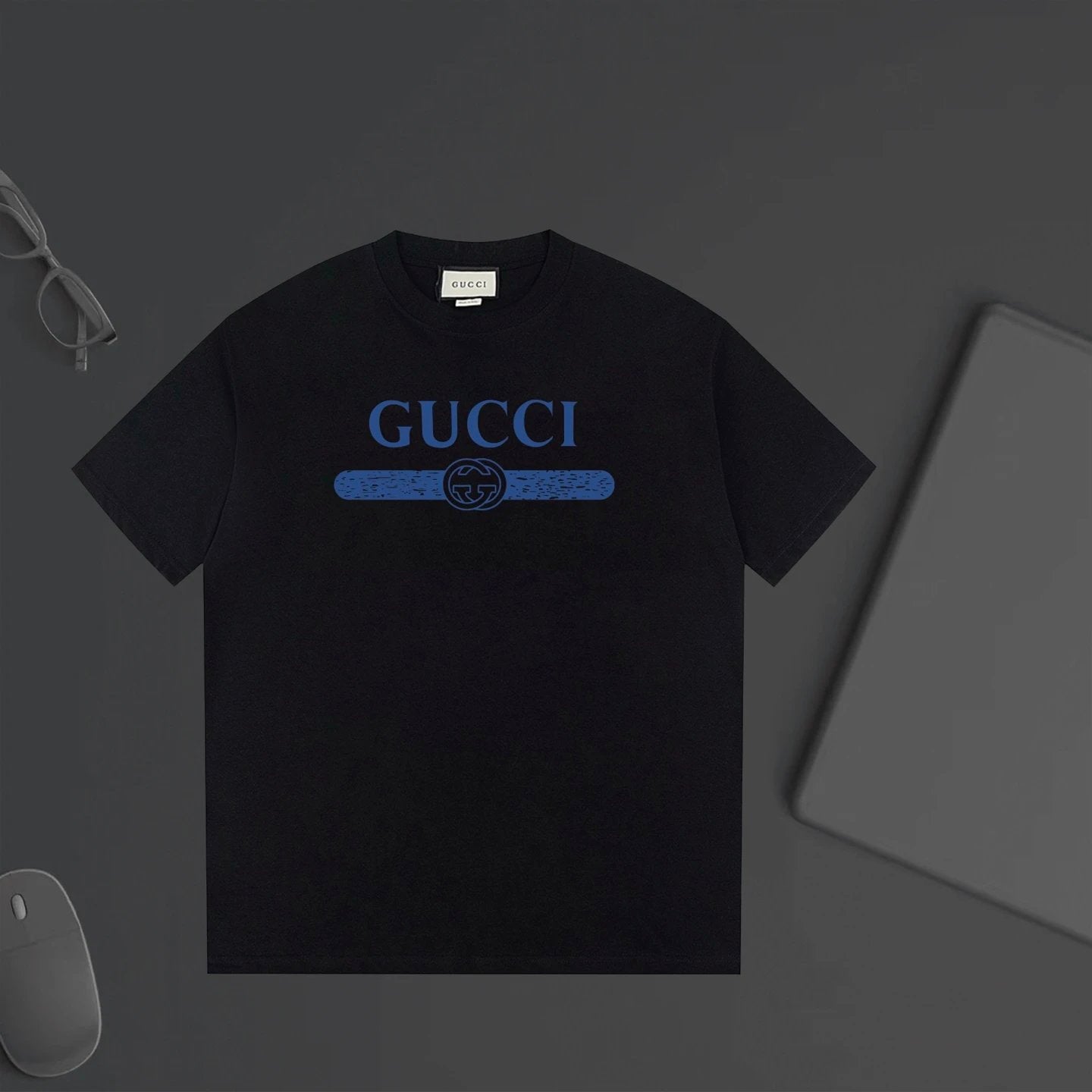 Gucci T-shirt Blue letter print on the chest logo round Neck Short Sleeve25ss New Pure Cotton Unisex Style T Casual T-Shirt Base Layer Shirt OS Loose Fit Half Sleeve Top Plus Size