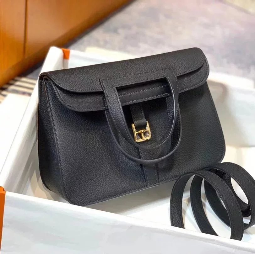 Hermes women's bag Top version 【Handmade Imported Fabric Beeswax Thread】H Home halzan22cm25cm Horseshoe Bag Shoulder Bag Multi-Functional One Bag Multi-Purpose Messenger Bag Handbag Fashion Casual Famaous Brand Women's Bag