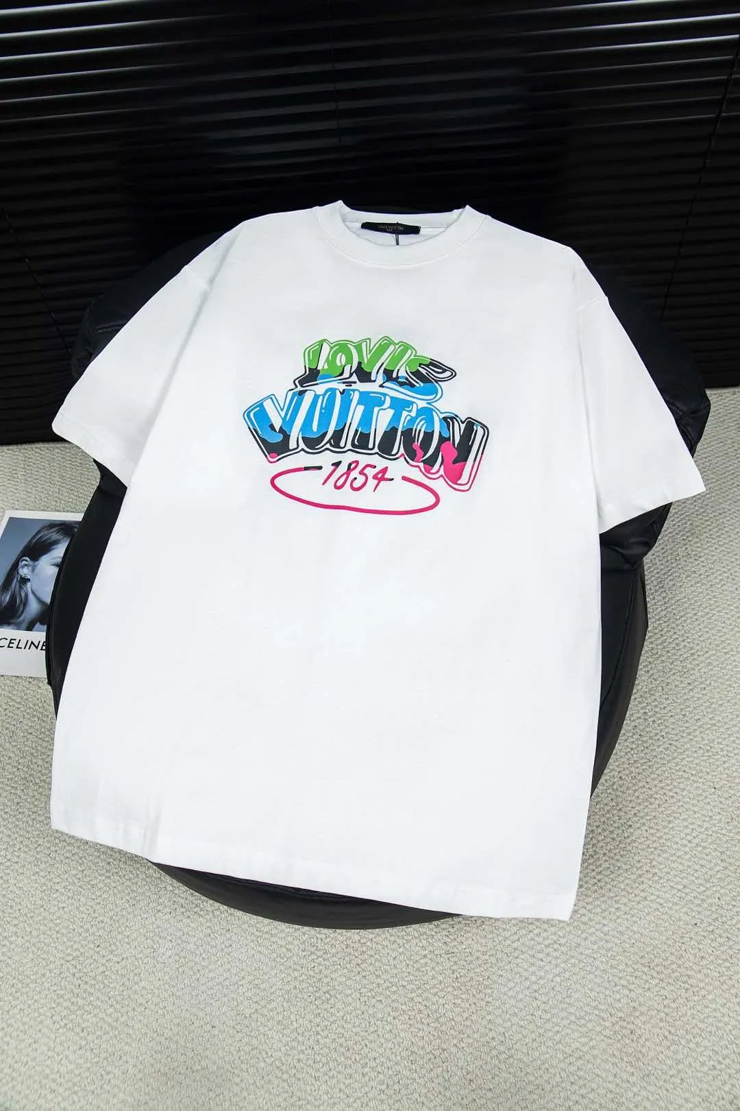 Louis Vuitton LV T-shirt Colorful Letter Print on the Chest logo round Neck Short Sleeve25ss New Pure Cotton Unisex Style T Casual T-Shirt Base Layer Shirt OS Loose Fit Half Sleeve Top Plus Size