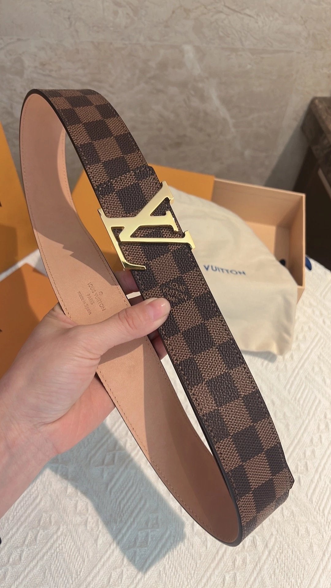 Louis Vuitton LV Belt Top version Counter Quality Original Order Belt Men's Classic All-Match Men's Leather Belt Casual Business Smooth Buckle Genuine Leather Belt Old Flower Plaid Chessboard Grid Pant Belt Belt Donkey Belt