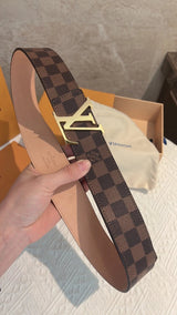 Louis Vuitton LV Belt Top version Counter Quality Original Order Belt Men's Classic All-Match Men's Leather Belt Casual Business Smooth Buckle Genuine Leather Belt Old Flower Plaid Chessboard Grid Pant Belt Belt Donkey Belt