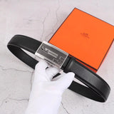 Hermes Belt Top version Exclusive Real Shot High Quality Double-Sided Imported First Layer Cowhide Belt Men's Belt Genuine Leather Stainless Steel Automatic Buckle3.5Centimeter Wide