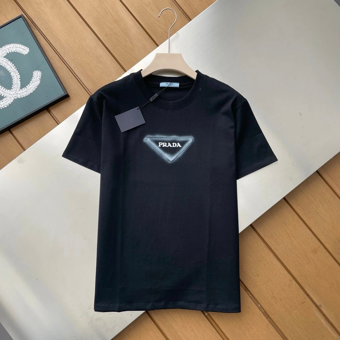 PRADA T-shirt Front Chest Embroidered Triangle Logo logo round Neck Short Sleeve25ss New Pure Cotton Unisex Style T Casual T-Shirt Base Layer Shirt OS Loose Fit Half Sleeve Top Plus Size