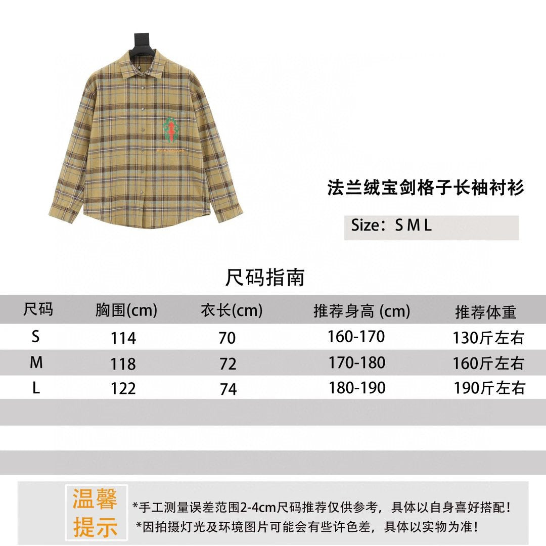 Chrome Hearts Shirt Flannel Sword Plaid Long-Sleeved Shirt for Men and Women