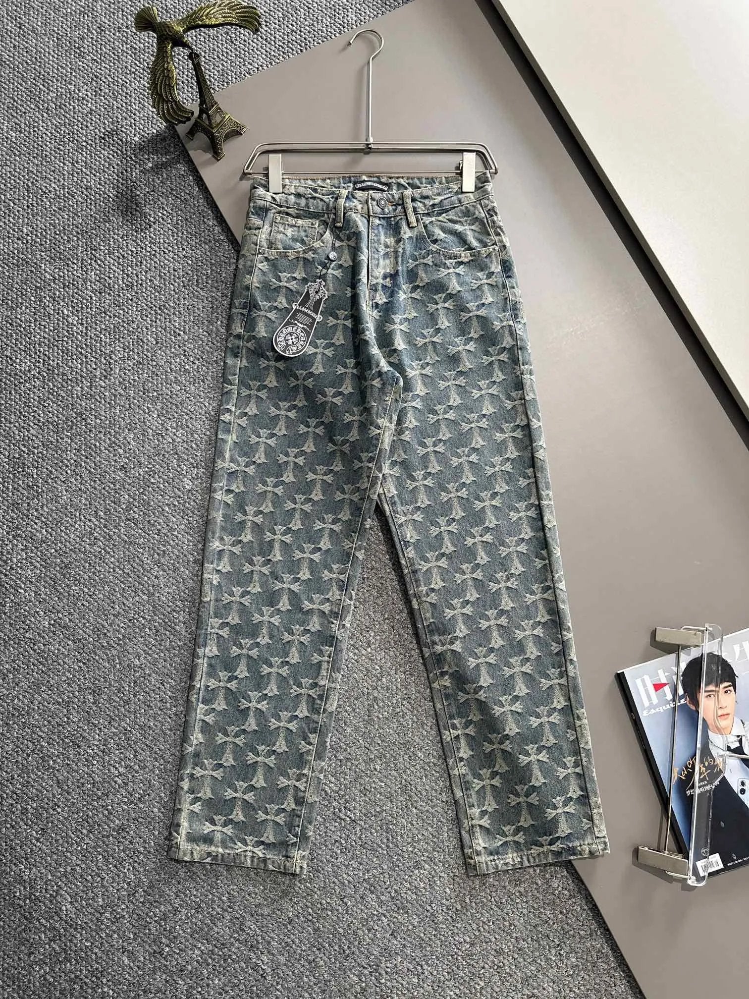 Chrome Hearts Jeans 25ss Spring Summer New Full Print Straight Leg Jeans Casual Wide Leg High Waist Unisex Loose Fit Long Pants
