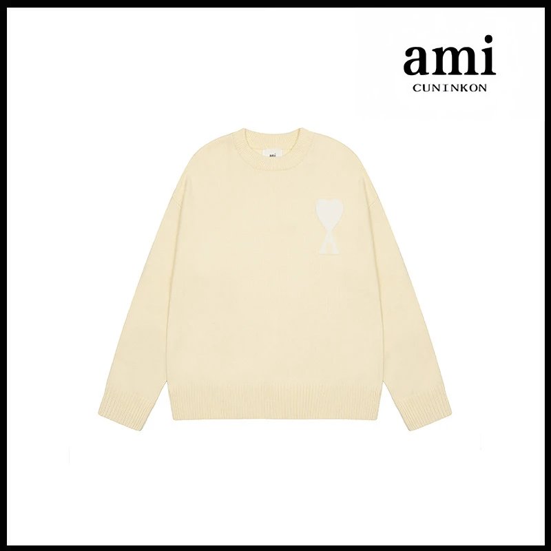 Ami Sweater Knitwear Classic round Neck Big Heart Jacquard Pullover Sweater Loose and Idle Sense Casual Couple Outfit-CY