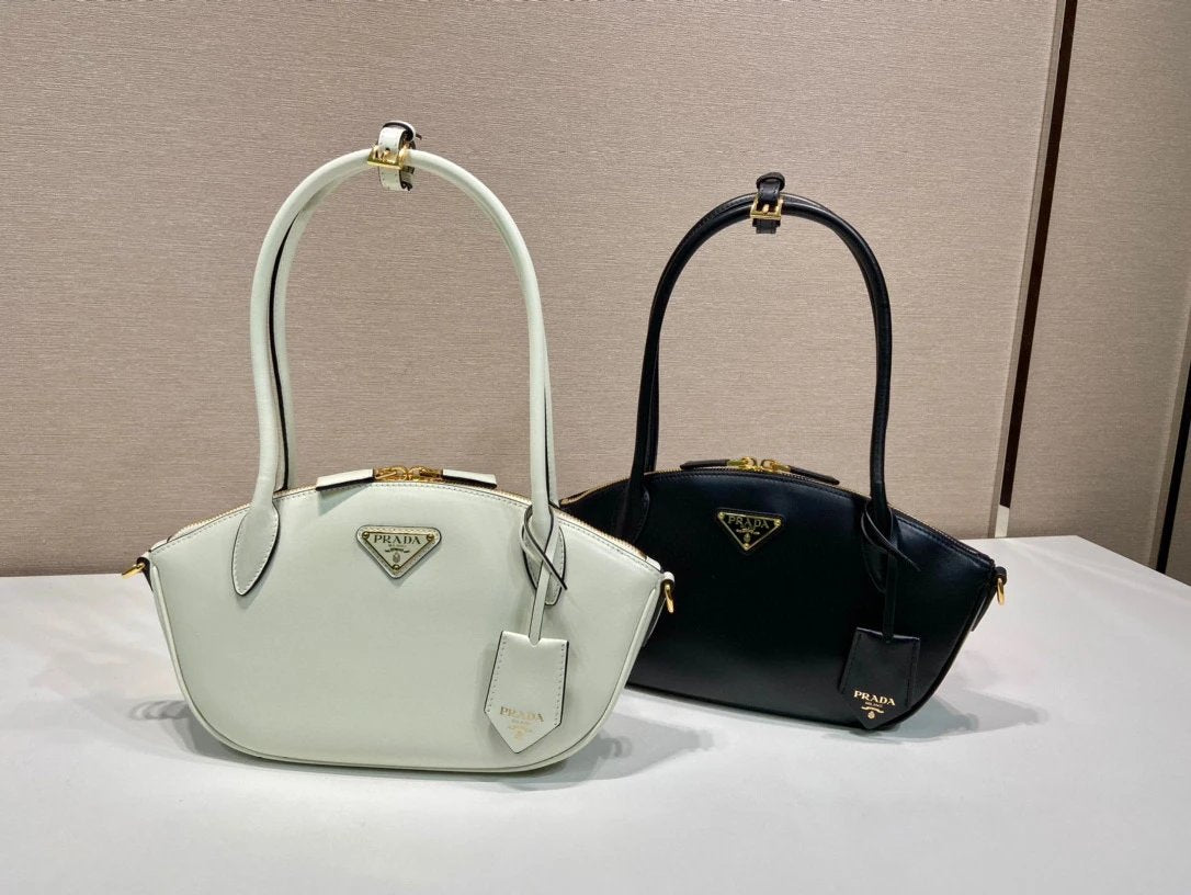 PRADA Bag Top version Latest Enamel Metal Triangle Logo Badge Tote Bag outside Imported Calfskin with Imported Sheepskin Shoulder Bag Messenger Bag Underarm Bag Handbag Women's Bag1BA427