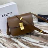 Celine women's bag Top version 【Original Leather】Classic ClassicBox Bag Teen Square Bag Stewardess Bag Box Bag Toothpick Pattern Cowhide Crossbody Women's Bag18.5cmTeenbox Bag