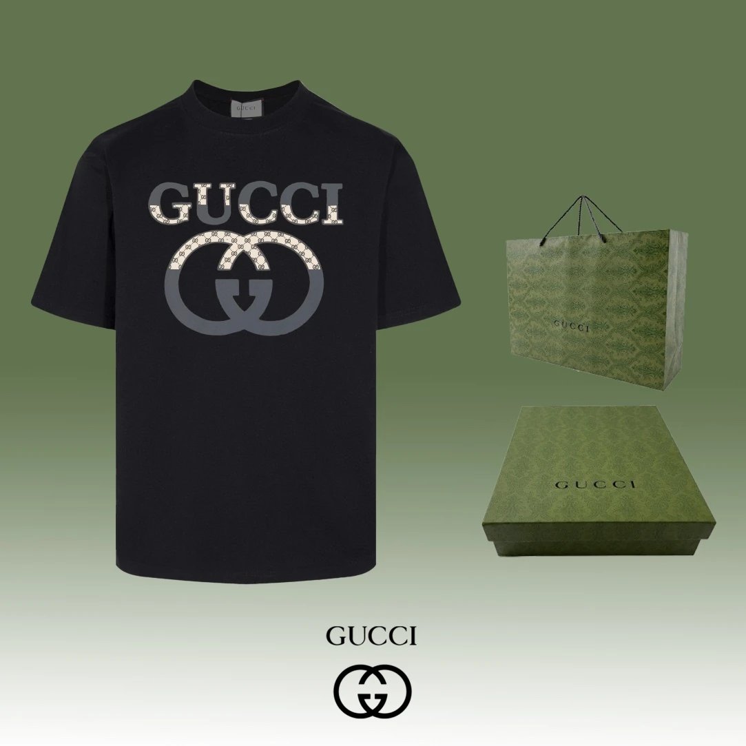 Gucci T-shirt Color-blocked Chest Double G Letter Printing logo round Neck Short Sleeve25ss New pure cotton T Unisex T-Shirt OS Loose Fit Base Shirt Top Half Sleeve T-Shirt