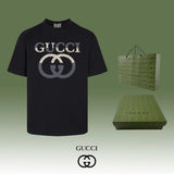 Gucci T-shirt Color-blocked Chest Double G Letter Printing logo round Neck Short Sleeve25ss New pure cotton T Unisex T-Shirt OS Loose Fit Base Shirt Top Half Sleeve T-Shirt