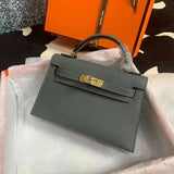 Hermes women's bag Top version New Women's Bag Minikellyll Kelly Bag Second Generation Epsom Leather Handmade Wax Line19cm