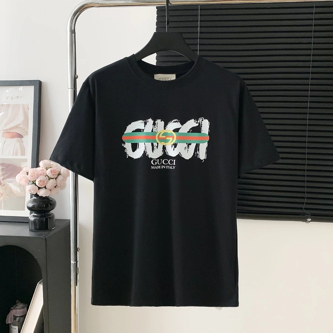 Gucci T-shirt Red and green on the chest GG Printing logo round Neck Short Sleeve25ss New Pure Cotton Unisex Style T T-shirt OS Loose Fit Base Shirt Half Sleeve T-Shirt Top Half Sleeve