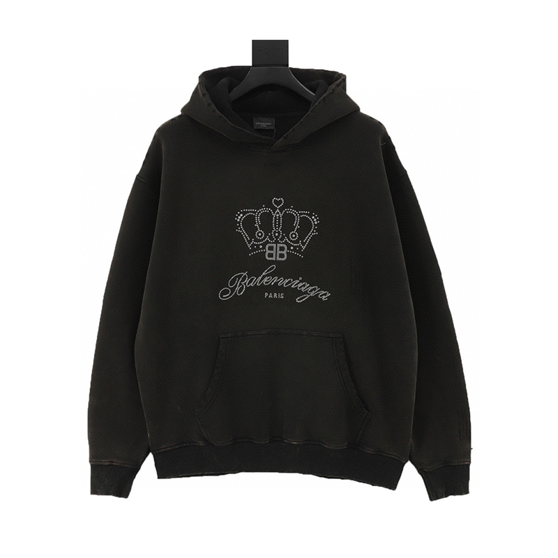 Balenciaga Hoodie Crown Rhinestone Velvet Padded Hooded Sweatshirt Men and Women Same Style