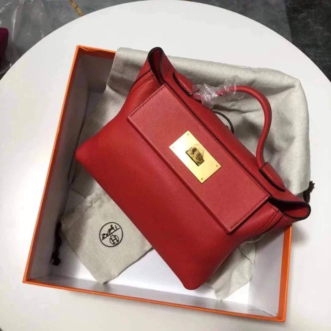 Hermes women's bag Top version Positive pin Quality KellyMini2424mini2424Wax Line Handmade evercolor Leather fabric Swift Small Leather Satchel21cm Women's Shoulder Bag