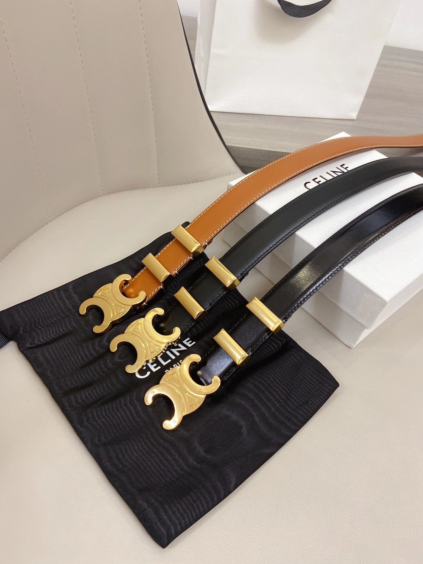 Celine Belt Top version First Layer Cowhide Counter Version Celine Belt Female Arc De Triomphe Fashion All-Match Leather Jeans Suit Jacket Dress Thin Belt Same Style Belt『Level Surrogate Shopping』2.5Women's More than One Colors Imported Cowhide Belt Retro