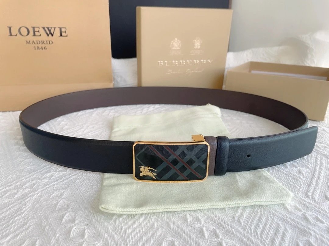 Burberry Belt Top version 【Full Package】New Men's Leather Belt Width3.5cm Double-Sided Imported First Layer Calfskin Full Grain Leather Genuine Goods Quality Original Factory Pin Buckle Letters Rotating Buckle Counter Full Set Gift Box Packaging B Home Be