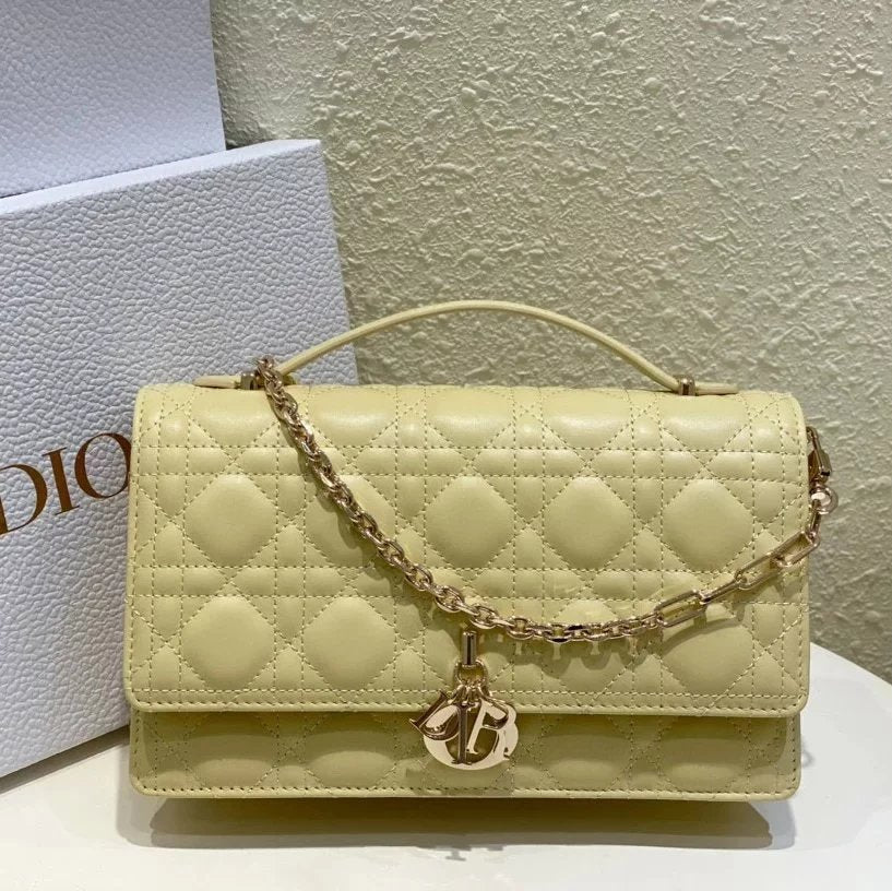 Dior Women's Bag Top version 【Original Order】MISS Handbag Sheep Leather Rattan Plaid Tote2024Early Spring Series New Top Handle Design Portable Shoulder Crossbody Commuter Women's Bag