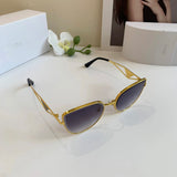 PRADA Sunglasses Metal Frame Sunglasses Slimming Non-Prescription Unisex Couple Style Driving Beach Fishing UV Protection25ss New Sports Casual Versatile