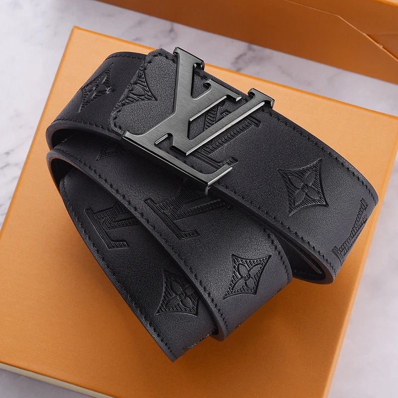 Louis Vuitton LV Belt Belt Men's Light Luxury Cowhide Pant Belt Big Brand High-Grade Fine Steel Letter Buckle Business Casual All-Match Genuine Leather Belt