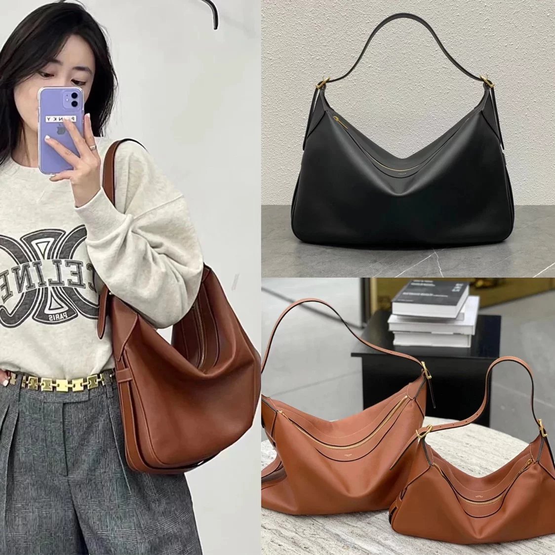 Celine women's bag Top version 【Original Leather Highest Version】23Beautiful Ceiling in Early Spring LargeRomy Large Underarm Bag Mummy Bag for Women Commuter Bag Romy Large Tote Bag Calf Leather Women's Bag Small Size197443Large Size110793