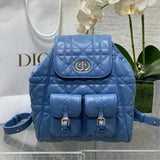 Dior Travel Bag Top version 【Surrogate Shopping Grade Original Leather Matching Leather】Synchronous Packaging24Autumn and Winter New Caro Backpack Rattan Plaid Women's Schoolbag Frog Backpack Women's Handbag Backpack mini Schoolbag Backpack Women's Bag