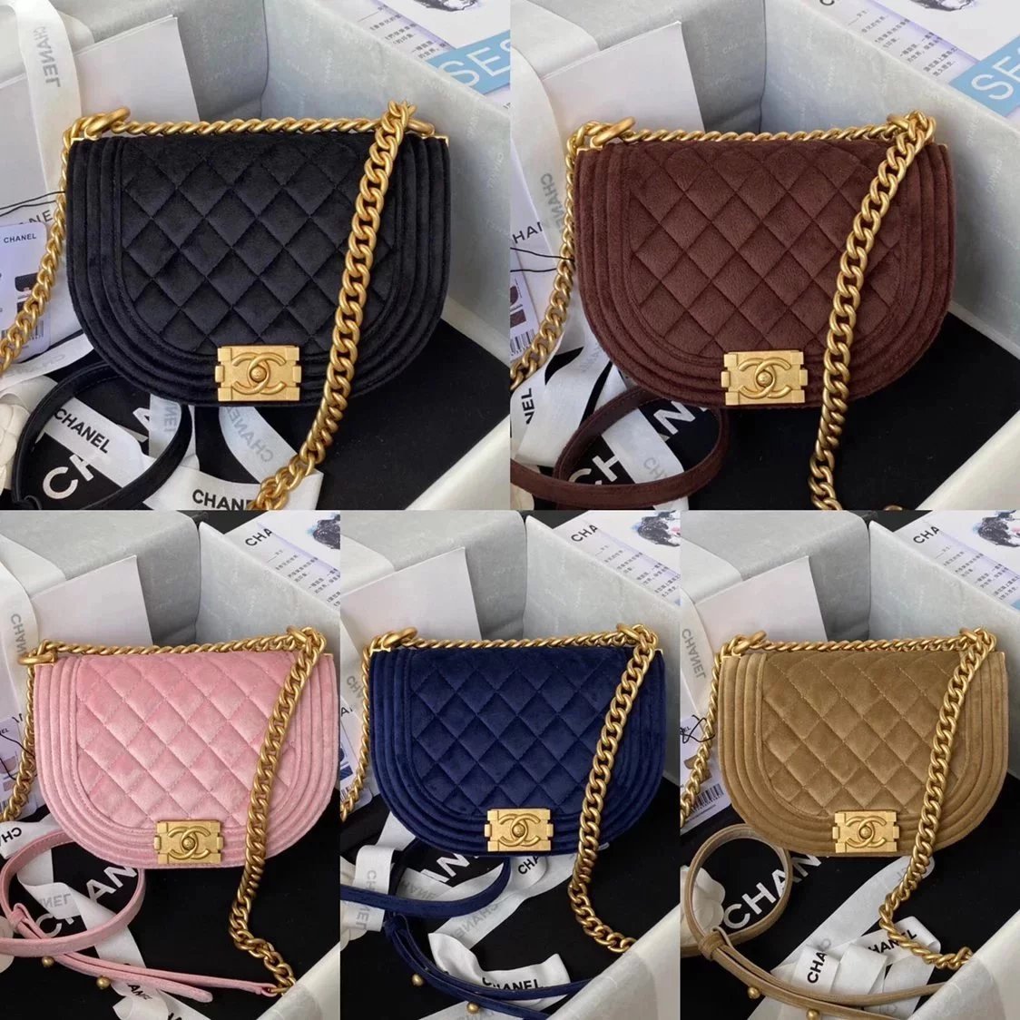 Chanel Women's Bag Top version 【Original Leather】22A Autumn and Winter New cocobeach Velvet Saddle Bag Crossbody Shoulder Bag Flap Bag Horseshoe Bag AS3350