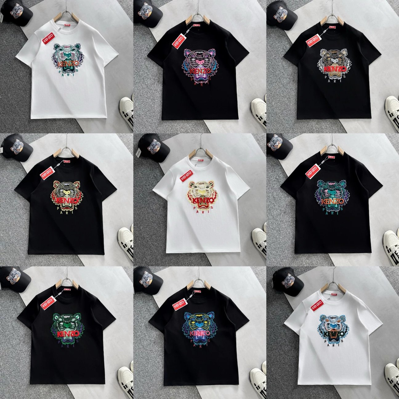 Kenzo T-shirt Top Version Tiger Head Embroidery Counter Same Style Pure Cotton Summer Men and Women Same Style Fashion Loose All-Matching2024New Short Sleeve T T-shirt