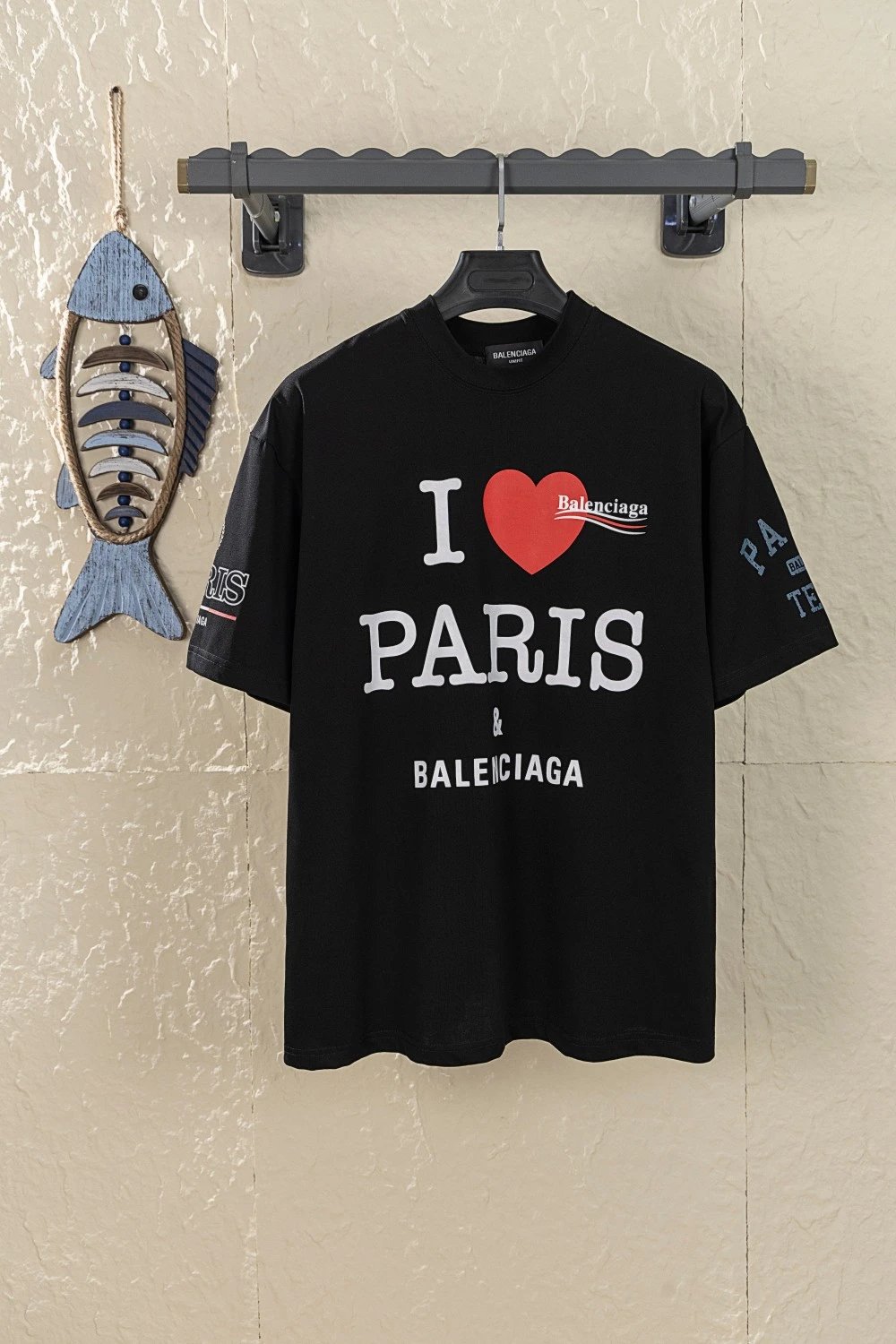 Balenciaga T-shirt I love Paris English Print on the Chest logo round Neck Short Sleeve25ss New Pure Cotton Unisex Style T T-shirt OS Loose Fit Base Shirt Half Sleeve T-Shirt Top Half Sleeve