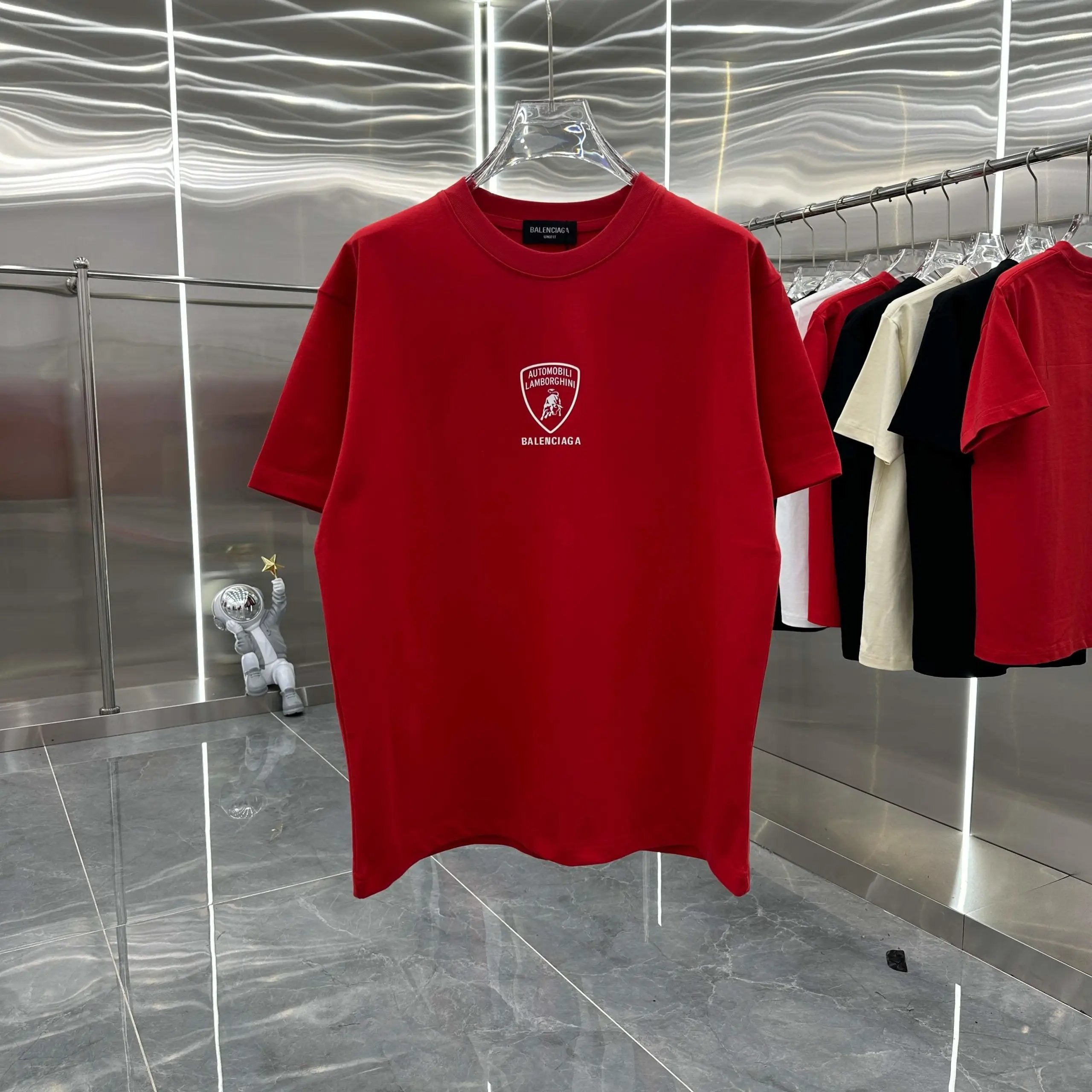 Balenciaga T-shirt Lamborghini Collaboration Chest Print logo round Neck Short Sleeve25ss New Pure Cotton Unisex Style T T-shirt OS Loose Fit Base Shirt Top Half Sleeve T-Shirt