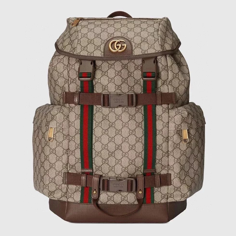 Gucci Backpack Top version 【Original Leather】2022New Decorative Ribbon Series Backpack Backpack Skateboard Backpack Brown Schoolbag Hiking Backpack Casual Backpack Men's and Women's Bags Bag690999