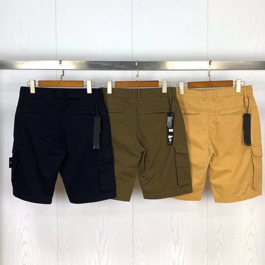 Stone Island Overalls Supply Spring and Summer New Side Seam Label Pocket Washed Casual Cargo Shorts Loose Solid Color Cropped Pants