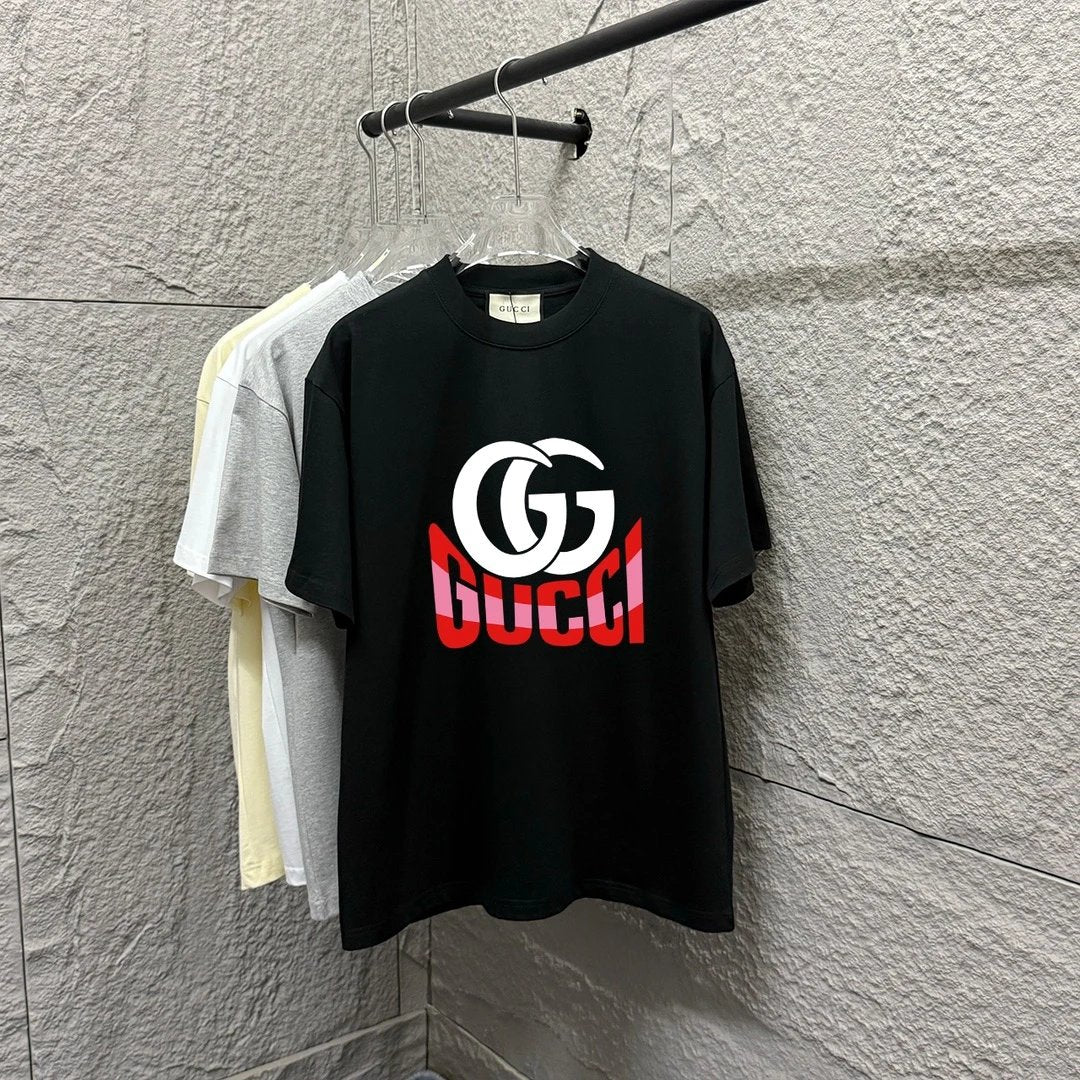 Gucci T-shirt Double Chest Letter G Printed Crew Neck Short Sleeve Pure Cotton T T-shirt ins Unisex Simple Summer New Casual Base Shirt T-Shirt