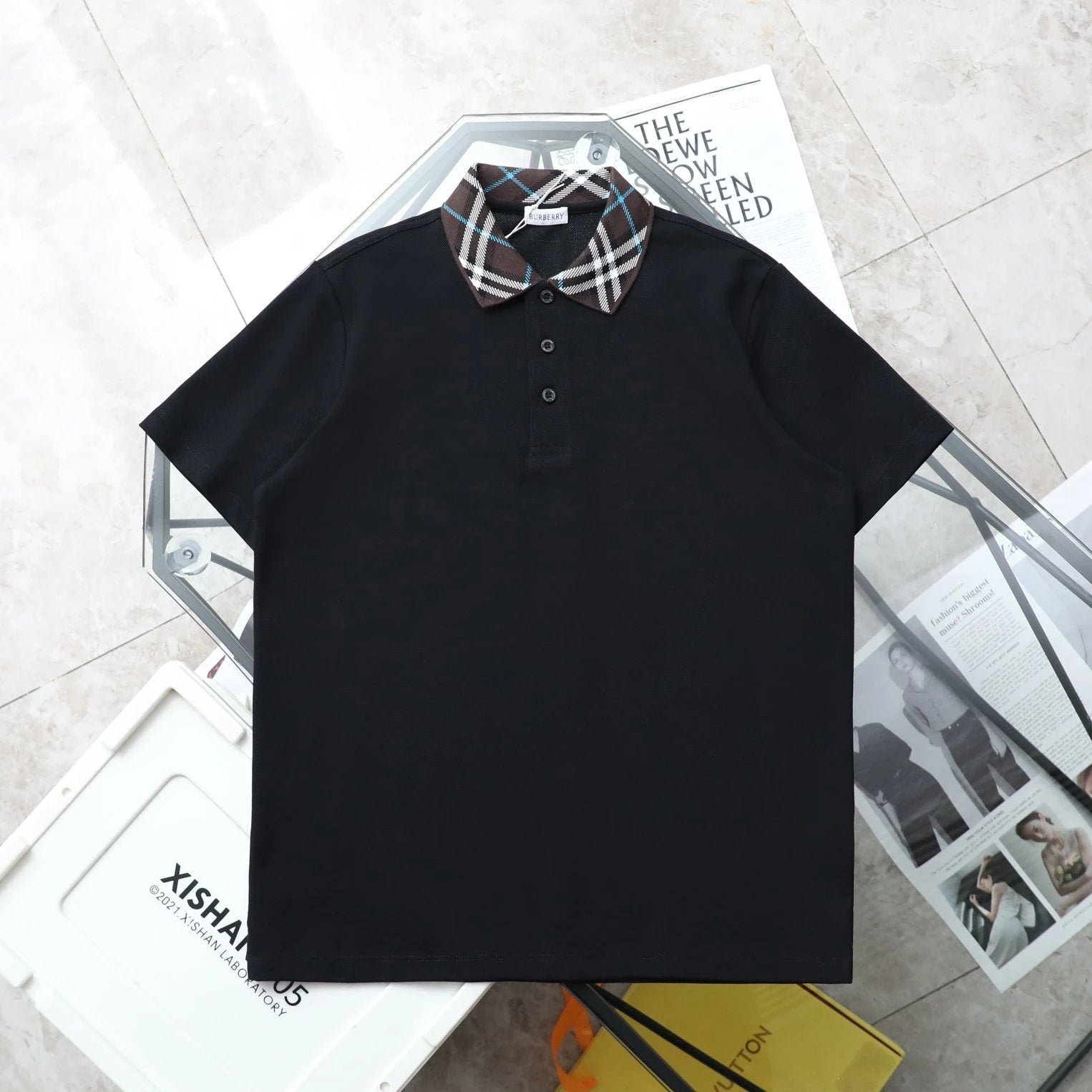 Burberry T-shirt Plaid Collar Pattern logo Embroidery POLO Shirt Lapel Short Sleeve25ss New Unisex Style OS Loose T Summer Half Sleeve Business Shirt Plus Size T-Shirt