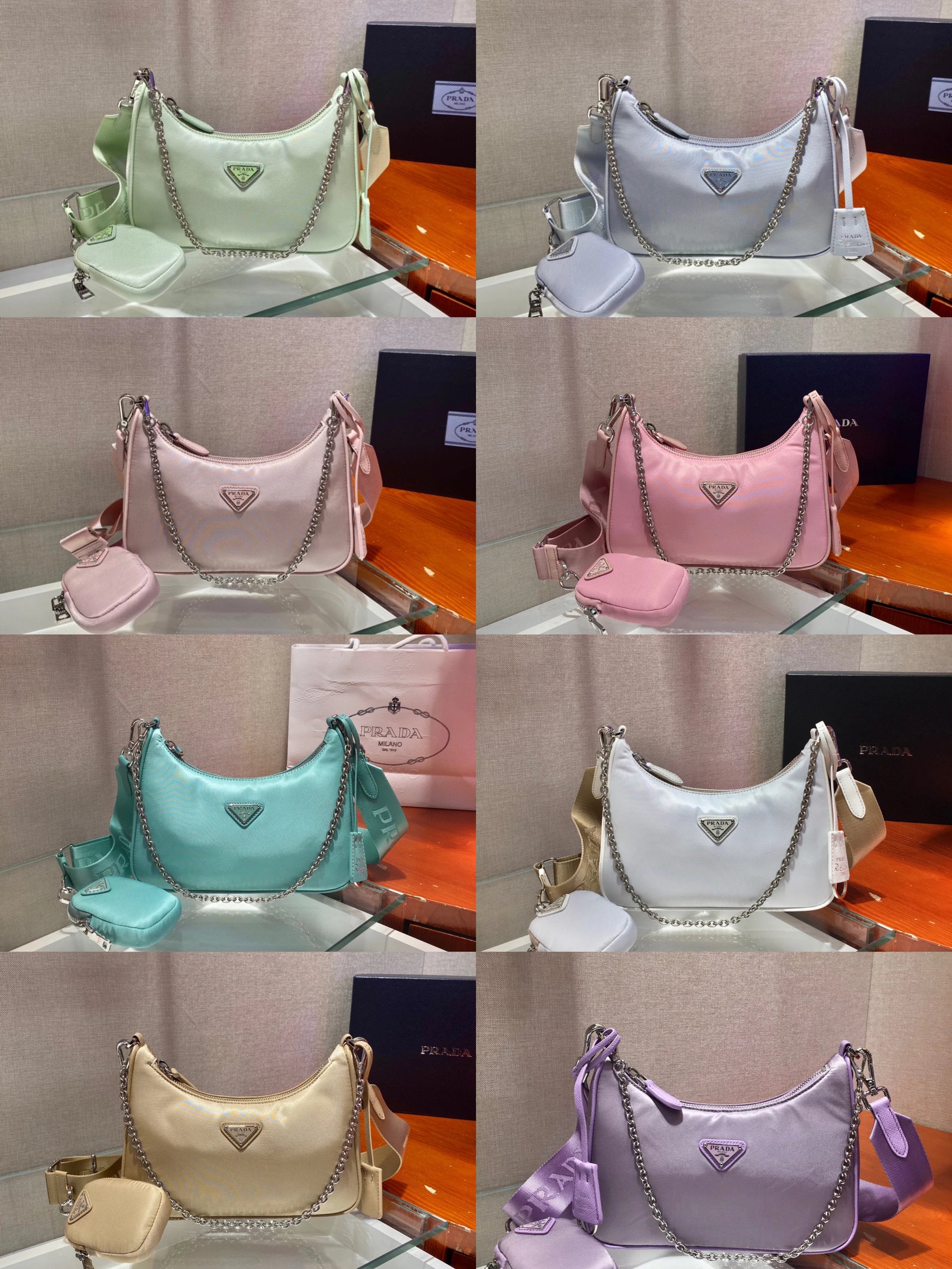 PRADA Bag Top version Original Order2020Re-Edition Autumn and Winter New Three-in-One Nylon Shoulder Girdle Hobo Nylon Shoulder Bag Underarm Bag Handbag Women's Bag1BH204