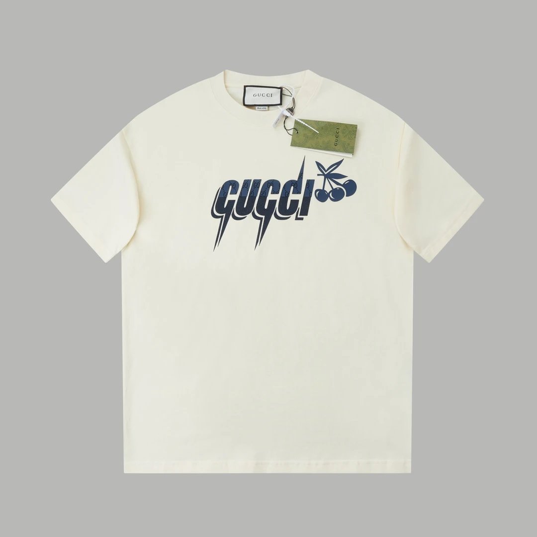 Gucci T-shirt Classic Cherry Resin Thick Plate Print logo round Neck Short Sleeve25ss New Pure Cotton Half-Sleeve Top Unisex T Casual T-Shirt Base Layer Shirt OS Loose design