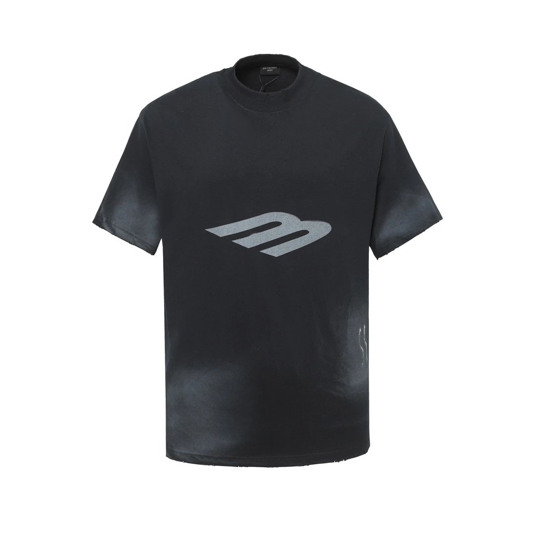 Balenciaga T-shirt Neymar's Same Style3M Handmade Paint Stained Style Round Neck Short Sleeve25ss New pure cotton T Unisex T-Shirt OS Loose Fit Base Shirt Top Half Sleeve T-Shirt