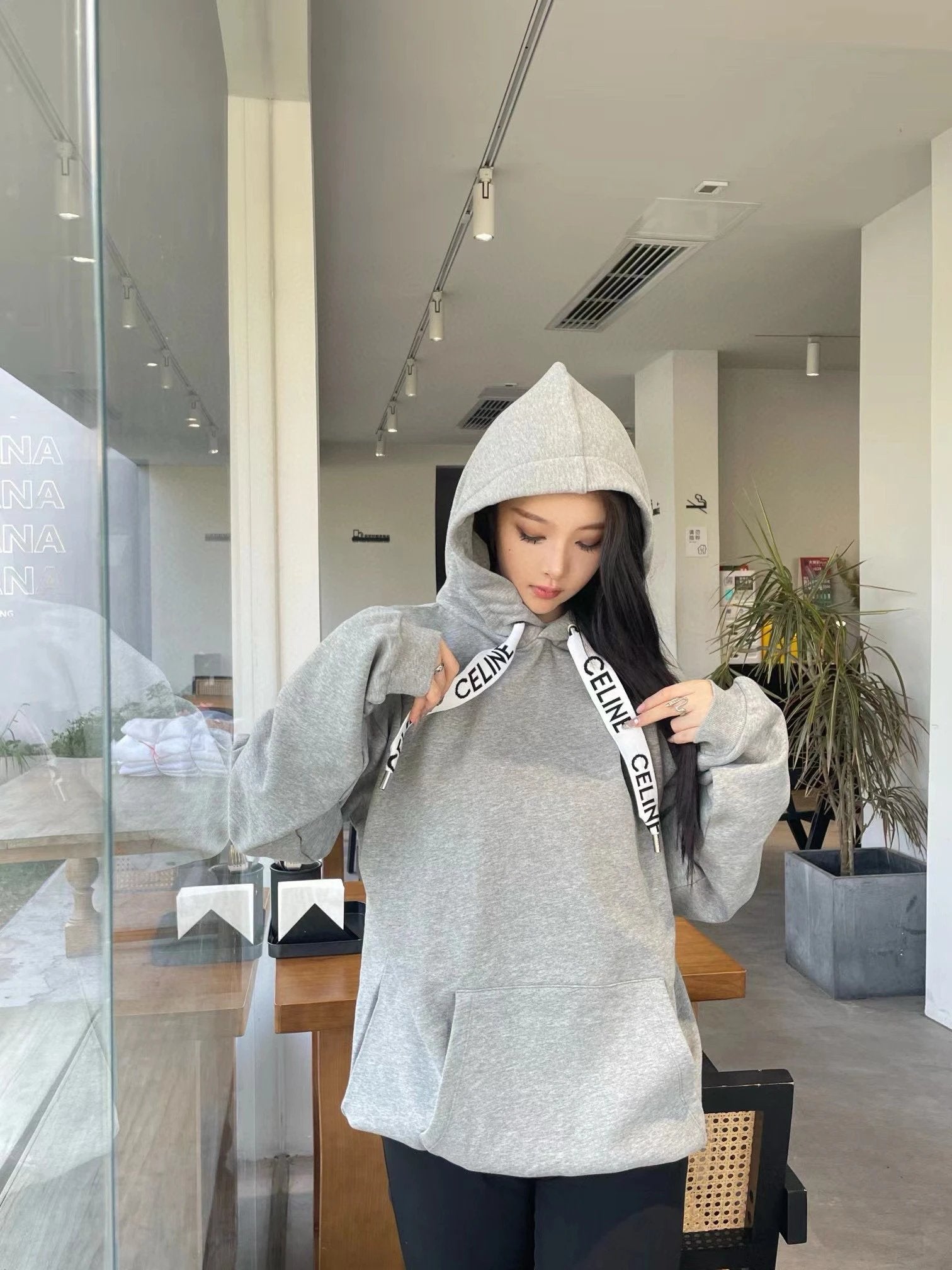 Celine Hoodie Ribbon Letter Hoodie Sweatshirt Hoodie Jacket Top Unisex Sports Casual Loose Fit Versatile