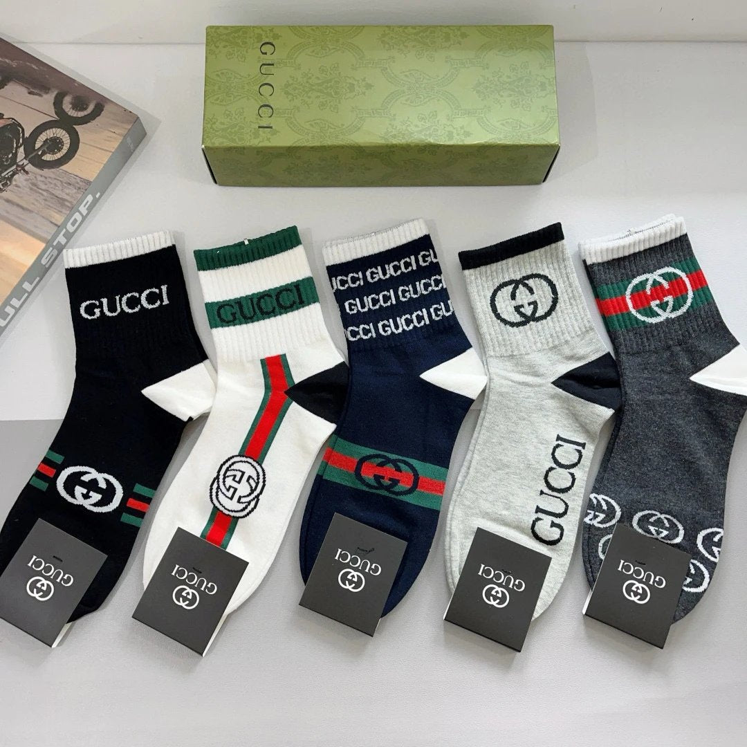 Gucci Sock 【a Box5Double】Classic Pair G Letters logo Breathable and Stylish Mid-Calf Cotton Socks25ss New Short Tube Cotton Socks Spring Summer Autumn Sports Casual Versatile Business Thin Deodorant Sweat-Absorbing