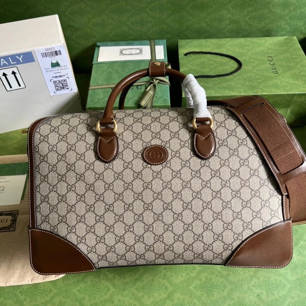 Gucci Women's Bag Top version 【Super Original Leather】2023New Ophidia Brand New Fashion Series Travel Bag Brown Black Men and Women Same Style Travel Bag42cm Business Traveling Luggage Bag Gym Bag Large Capacity Handbag Business Bag Travel Bag696014