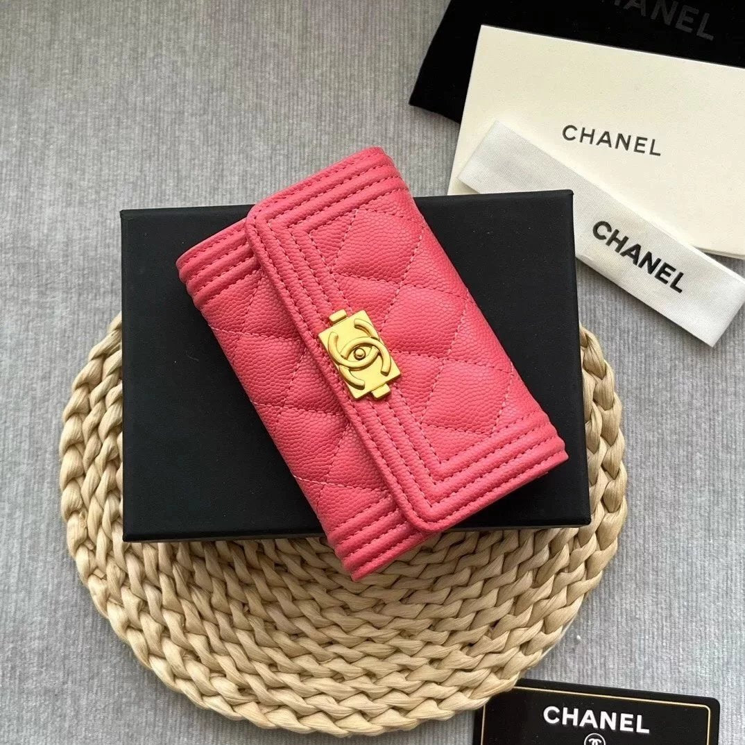 Chanel Wallet Top version Small leboy Small Card Holder Card Clamp Card Holder Coin Purse Wallet Short Wallet Cowhide Caviar Ball Pattern Lambskin Rhombic Pattern Retro Gilding with Retro Antique Silver Hardware Lady's Wallet Card Holder