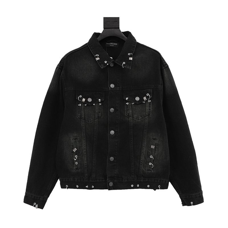 Balenciaga Jackets Rivet Piercing Buckle Lighter Head Denim Coat Men and Women Same Style