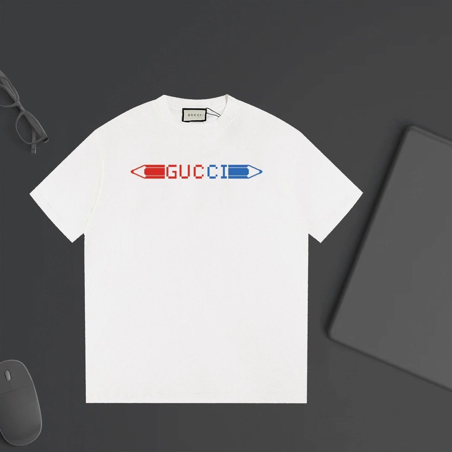 Gucci T-shirt Front Color-Block Letter Print logo round Neck Short Sleeve25ss New Pure Cotton Unisex Style T Casual T-Shirt Base Layer Shirt OS Loose Fit Half Sleeve Top Plus Size