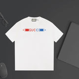 Gucci T-shirt Front Color-Block Letter Print logo round Neck Short Sleeve25ss New Pure Cotton Unisex Style T Casual T-Shirt Base Layer Shirt OS Loose Fit Half Sleeve Top Plus Size