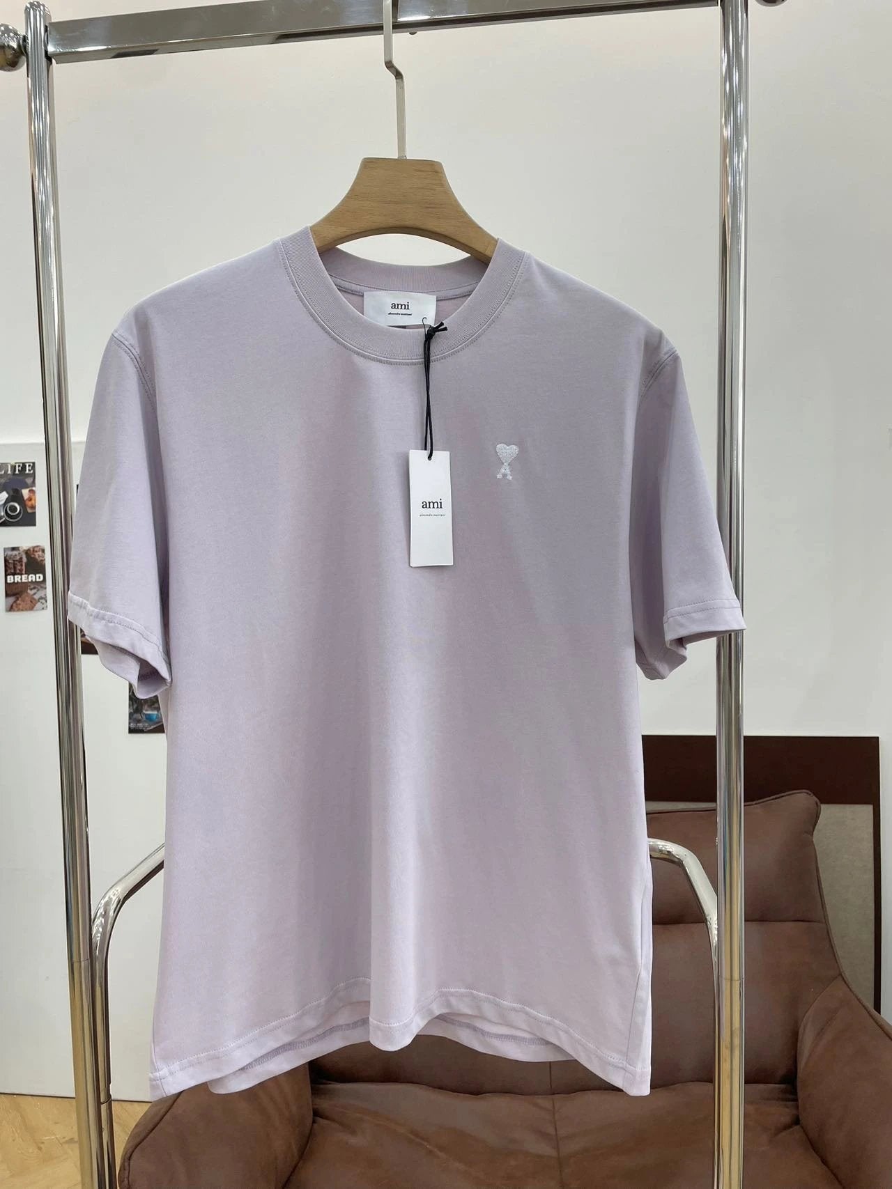 Amiri T-shirt Heart Embroidery on the Chest logo round Neck Short Sleeve25ss New Pure Cotton Unisex Style T T-shirt OS Loose Fit Base Shirt Top Half Sleeve T-Shirt